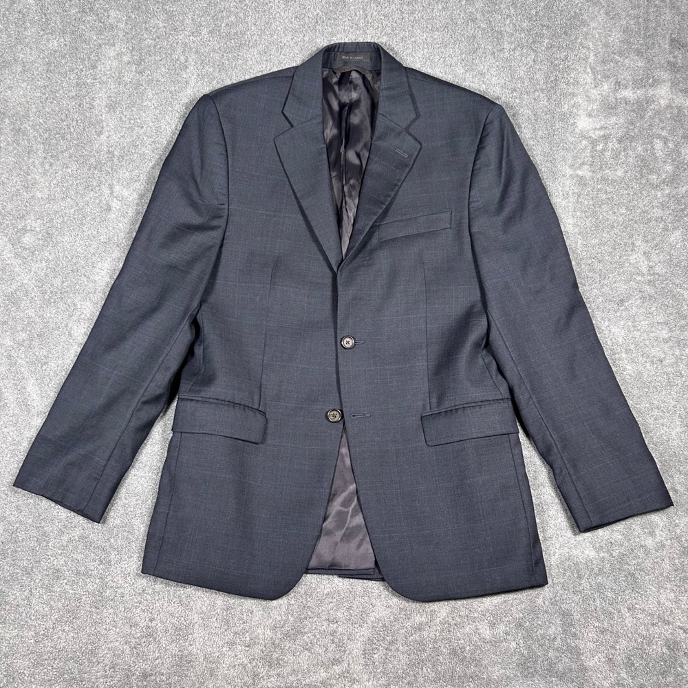 Lauren Ralph Lauren Blazer Windowpane Plaid 100% Wool Charcoal Gray Mens 42R